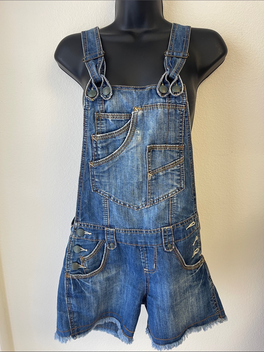 No Boundaries Denim Short Overalls Romper - Blue Wash
